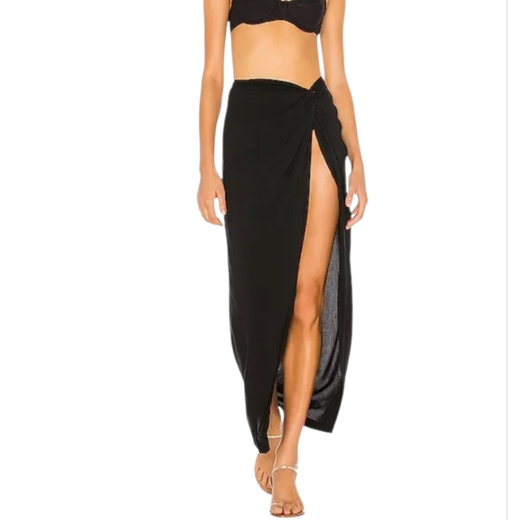 L*Space Black Mia Skirt Medium Resortwear High Slit Maxi Swim Cover Up - Picture 1 of 9